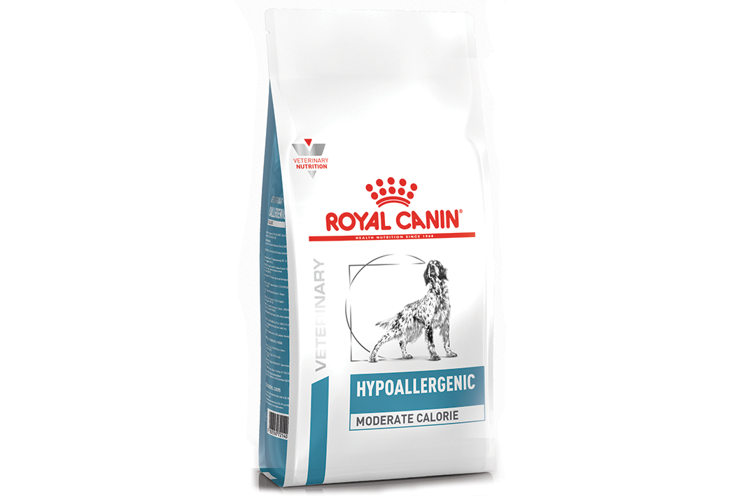 Hypoallergenic Moderate Calorie Canine, novo alimento da linha de Nutrição Veterinária Hypoallergenic da Royal Canin®. Créditos: Divulgação Royal Canin 