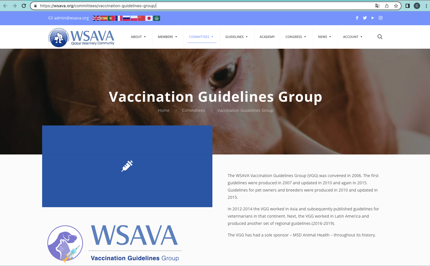 Site do WSAVA Vaccination Guidelines Group 