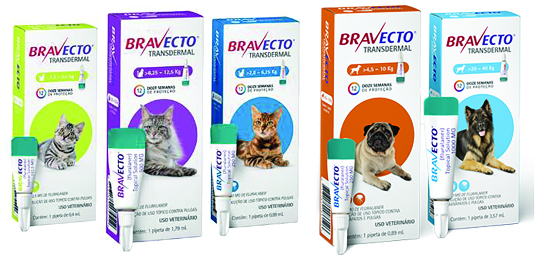 Bravecto transdermal
gatos e Bravecto
transdermal cães. Créditos: Divulgação MSD
 